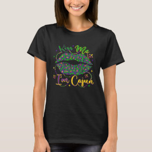 Kiss Me I m Cajun Mardi Gras Lip Fleur De Lis Carn T-Shirt