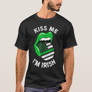 Kiss Me I M Irish Green Lips American Flag St Patr T-Shirt