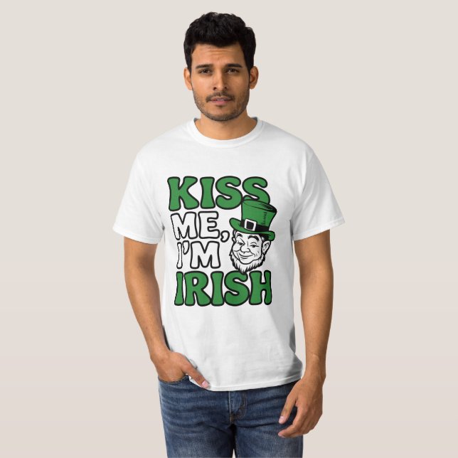 Kiss Me, I’m Irish – Leprechaun St. Patrick’s Day T-Shirt (Front Full)