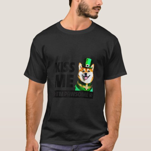 Kiss Me I m Pawsome Shiba Inu St Patricks Day Dog  T_Shirt