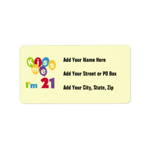 Kiss Me I'm 21 Birthday T-shirts and Gifts Label
