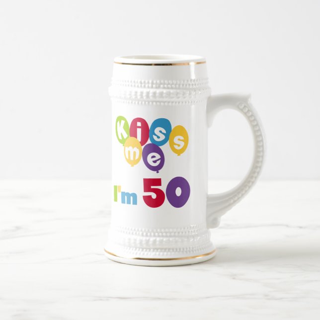Kiss Me I'm 50 Birthday T-shirts and Gifts Beer Stein (Right)