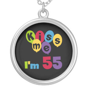 Kiss Me I'm 55 Birthday Tshirts and Gifts Silver Plated Necklace