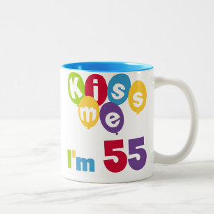 Kiss Me I'm 55 Birthday Tshirts and Gifts Two-Tone Coffee Mug