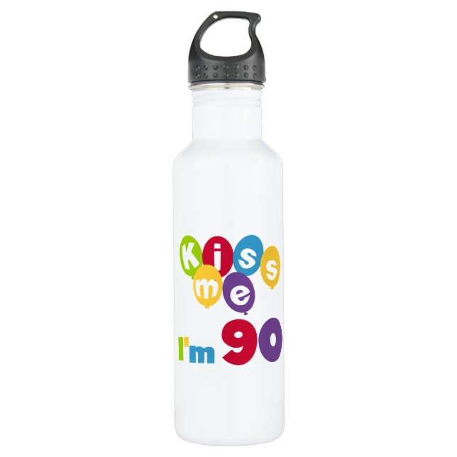 Kiss Me I'm 90 Birthday T-shirts and Stainless Steel Water Bottle (Front)