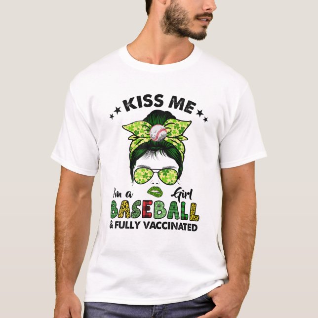 Kiss Me I'm A Baseball Girl Irish Shamrock St Patr T-Shirt (Front)