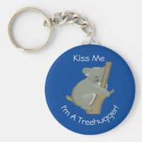 Kiss Me I'm A Treehugger Blue Keychain