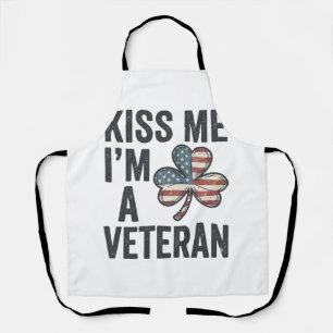 Kiss Me Im a Veteran Shamrock Vintage Shirt Design Apron