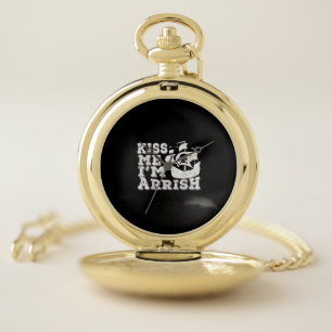 Kiss Me I'm Arrish Pirate Ship Drinking St Patrick Pocket Watch