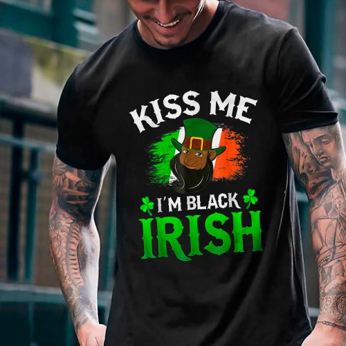 Kiss Me Im Black Irish St Patricks Day Leprechaun T_Shirt