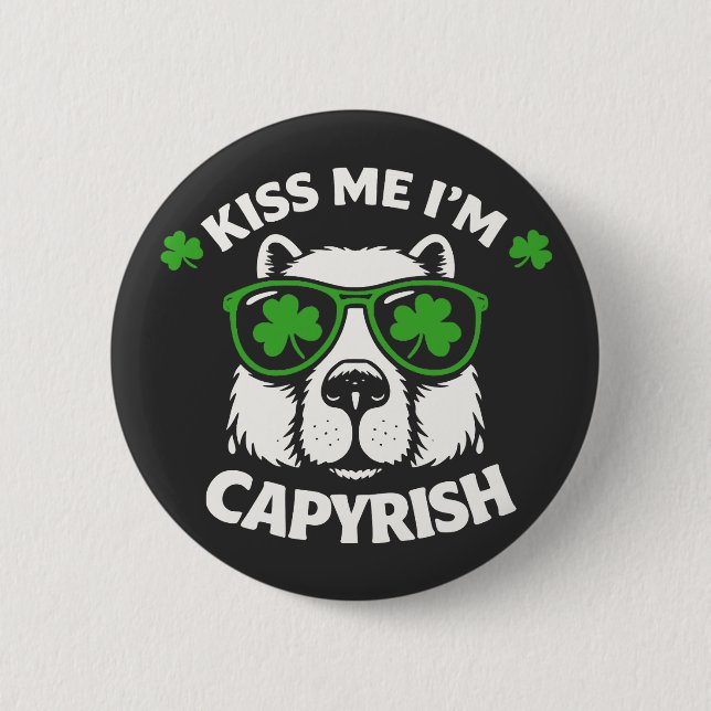 Kiss Me I'm Capyrish St. Patrick's Day Capybara Button (Front)