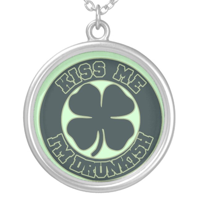 Kiss me Im Drunkish Silver Plated Necklace (Front)