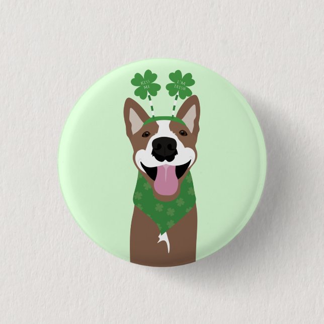 Kiss Me I'm Irish Brown Dog Green Button (Front)