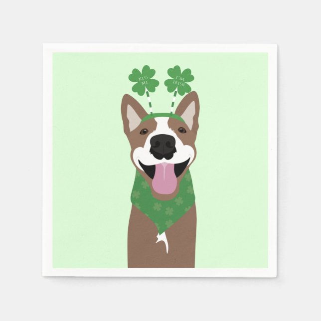 Kiss Me I'm Irish Brown Dog Green Napkins (Front)