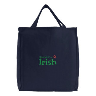 Kiss Me I'm Irish Embroidered Go Green Bag