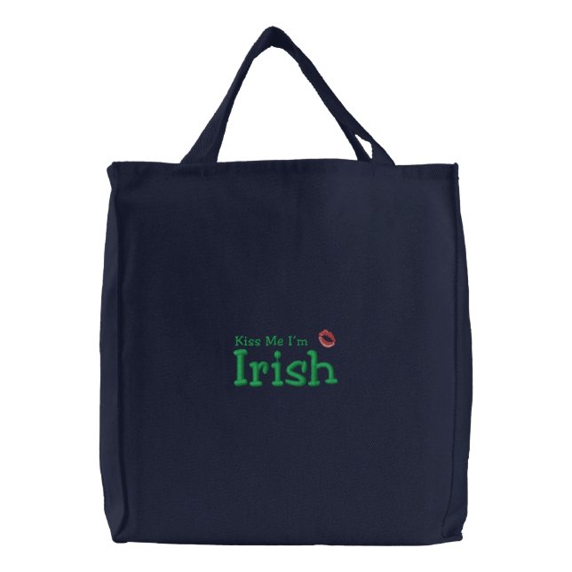 Kiss Me I'm Irish Embroidered Go Green Bag (Front)