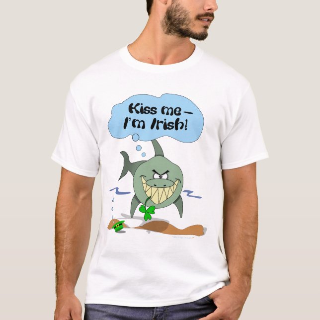 Kiss Me I'm Irish Funny Cartoon Shark Shirt (Front)