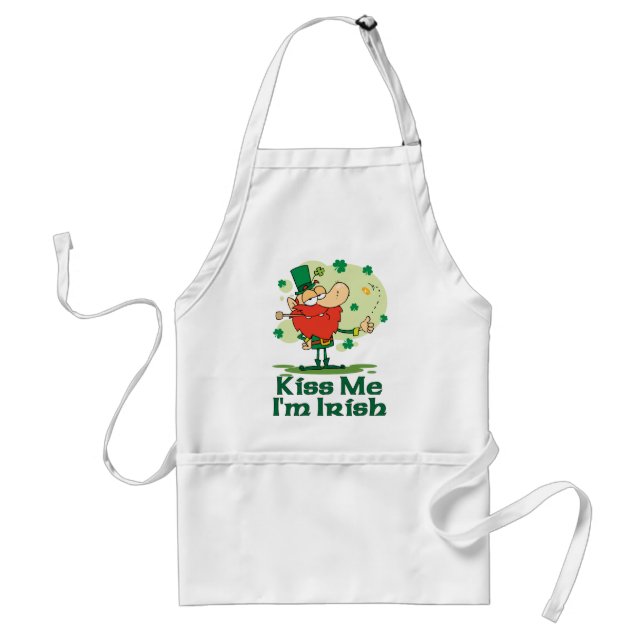 Kiss Me I'm Irish Funny Leprechaun Adult Apron (Front)