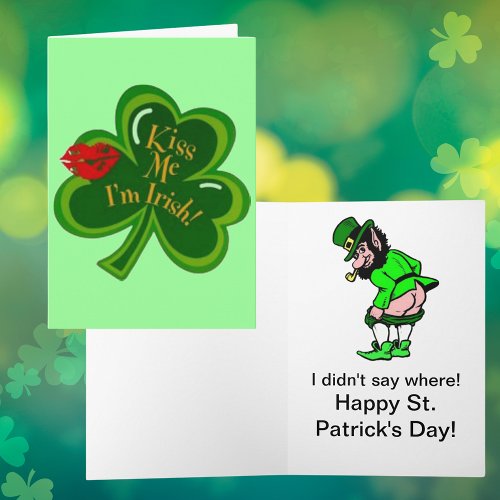 Kiss Me Im Irish Funny Leprechaun Card