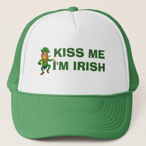 Kiss Me Im Irish Funny St Patricks Day Leprechaun Trucker Hat