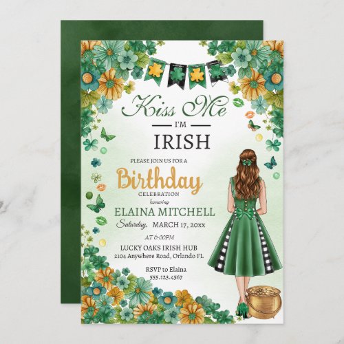 Kiss Me Im Irish Girl Green Dress St Patricks Invitation