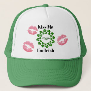Kiss Me I'm Irish Green And White Trucker Hat