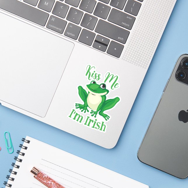 Kiss Me I'm Irish Green Frog  Sticker (Laptop w/ iPhone)