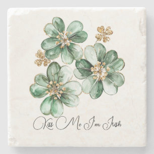 Kiss Me I'm Irish Green Gold St. Patrick's Day Stone Coaster