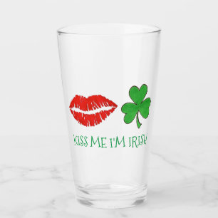 Kiss Me I'm Irish Green Shamrock Red Lips Glass