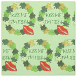 Kiss Me I&#39;m Irish Green Shamrock Wreath Red Lips Fabric