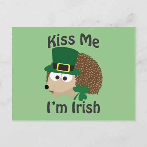 Kiss Me Im Irish Hedgehog Postcard