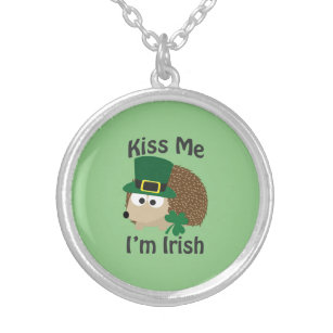 Kiss Me I'm Irish Hedgehog Silver Plated Necklace