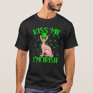 Kiss Me I'm Irish Leprechaun Hat Sphynx Cat St Pat T-Shirt