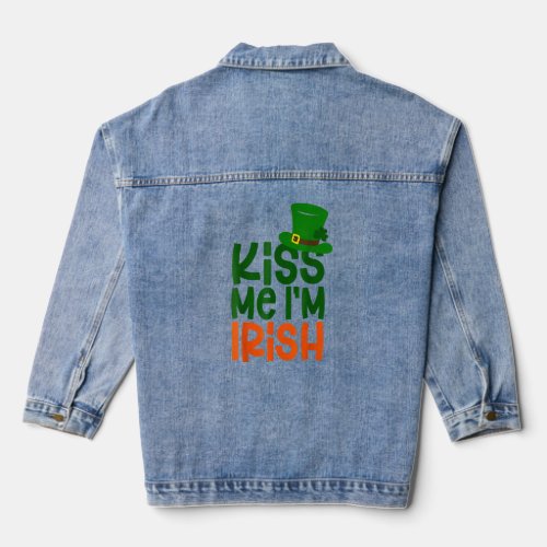 Kiss Me Im Irish Leprechaun Hat St Patricks Day  Denim Jacket