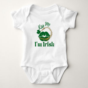 Kiss Me I'm Irish Lips And Shamrock Baby Bodysuit