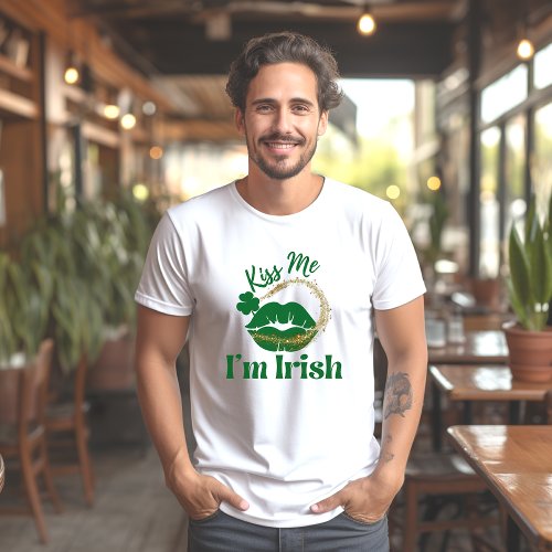 Kiss Me Im Irish Lips And Shamrock Mens T_Shirt