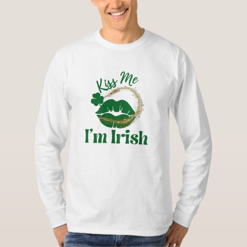 Kiss Me Im Irish Lips And Shamrock Mens T_Shirt