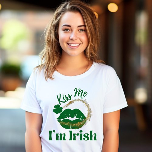 Kiss Me Im Irish Lips And Shamrock Womans T_Shirt