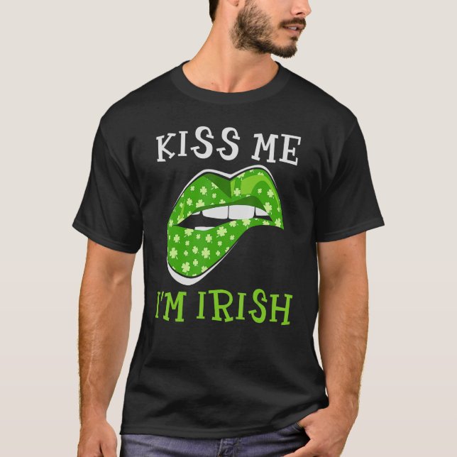 Kiss Me I'm Irish Lips St Patrick's Day Shamrock T-Shirt (Front)