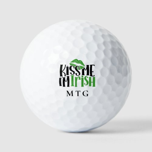 Kiss Me Im Irish Lucky Monogram Name Cute Golf Balls
