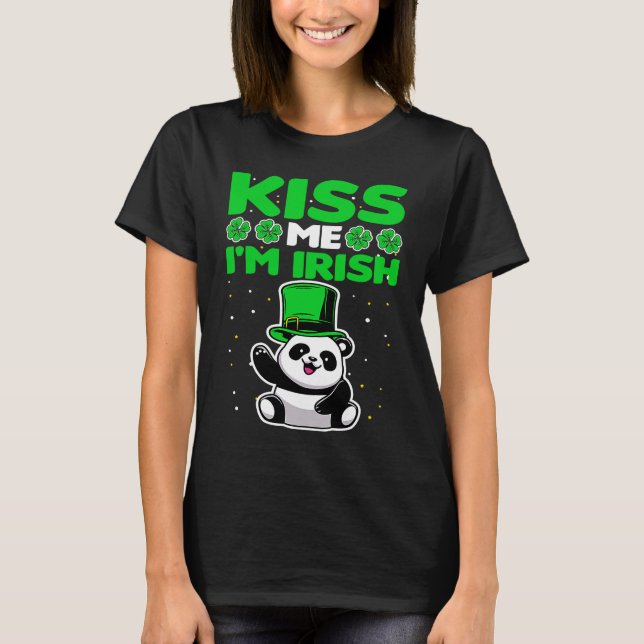 Kiss me I'm Irish Lucky Panda Leprechauns St Patri T-Shirt (Front)