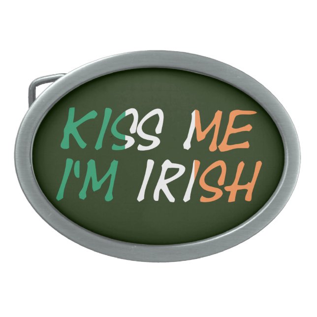 Kiss Me I'm Irish overlaid on Irish Flag bbcnt Belt Buckle (Front)