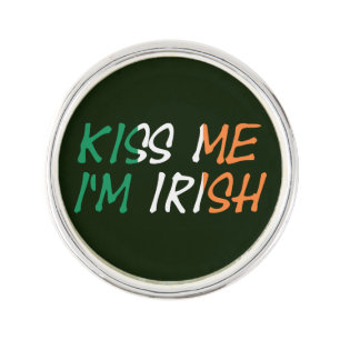 Kiss Me I'm Irish overlaid on Irish Flag lpcnt Lapel Pin