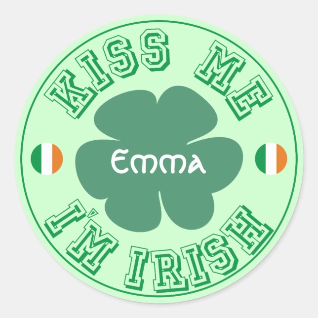 Kiss Me I'm Irish Personalized Name Green Stickers (Front)