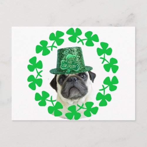 Kiss me im Irish pug postcard