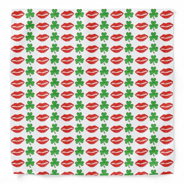 Kiss Me I'm Irish Red Lips Green Shamrock Clover Bandana (Front)