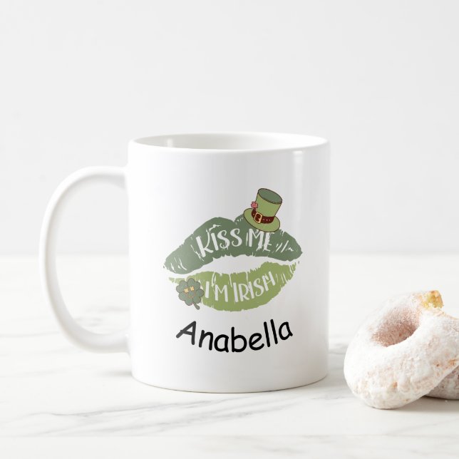 Kiss Me I'm Irish Retro lip custom St. Patrick’s Coffee Mug (With Donut)
