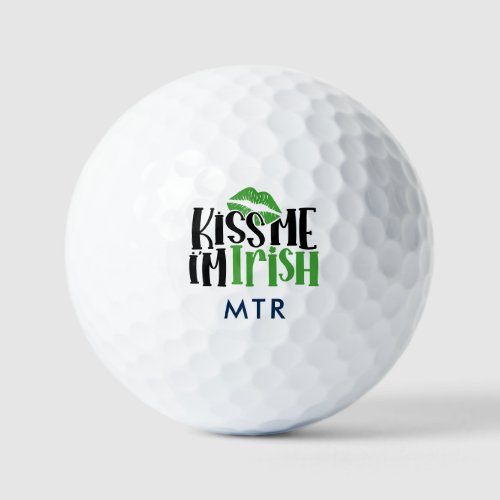 Kiss Me Im Irish Shamrock Monogram Lucky Funny Golf Balls