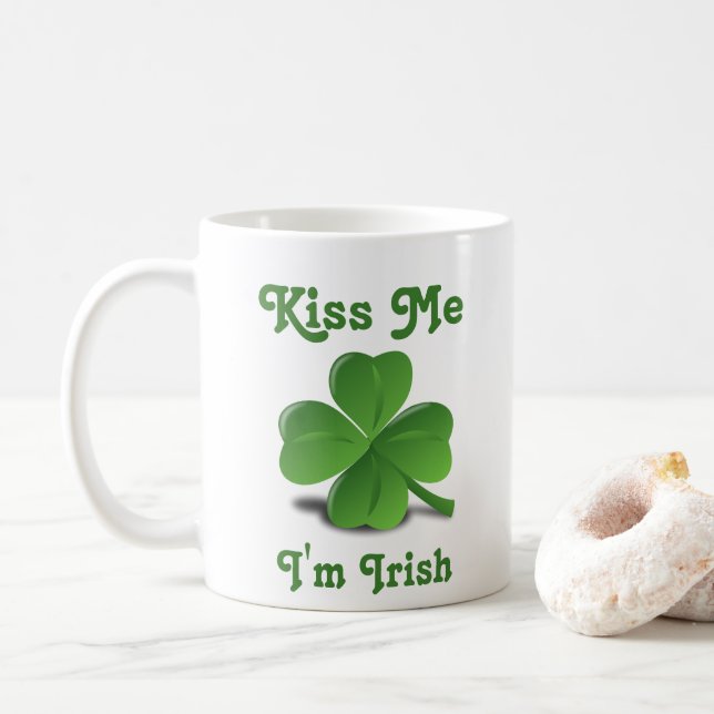 “Kiss Me I'm Irish” Shamrock St. Patrick's Day Coffee Mug (With Donut)