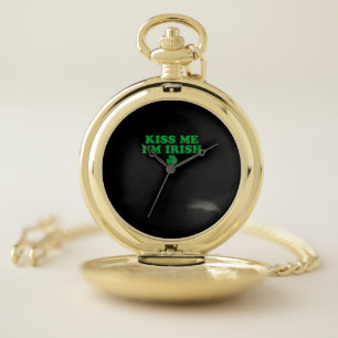 Kiss Me I'm Irish Shamrock, St Patricks Day For Me Pocket Watch